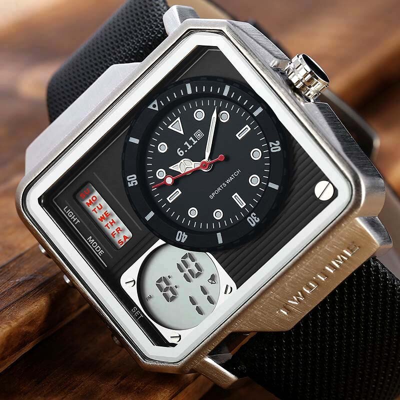 Mode Dubbele Tijdweergave Lederen heren Horloge LCD Digitale Stopwatch Datum Sport Horloges Multifunctionele Relogio Masculino