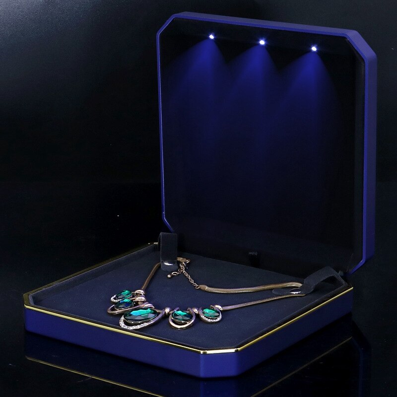 LED bijoux grand ensemble boîte organisateur perle boucle d'oreille collier affichage coffrets pour mariage pliable en plastique bijoux mallette de rangement: Blue style 2