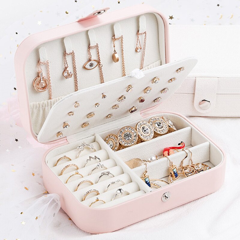 Portatile Contenitore di Monili Organizzatore di Cuoio DELL'UNITÀ di elaborazione Dei Monili Anello Orecchino Scatole di Immagazzinaggio di Imballaggio Display Case Organizer per la Casa di Viaggio: Pink 1