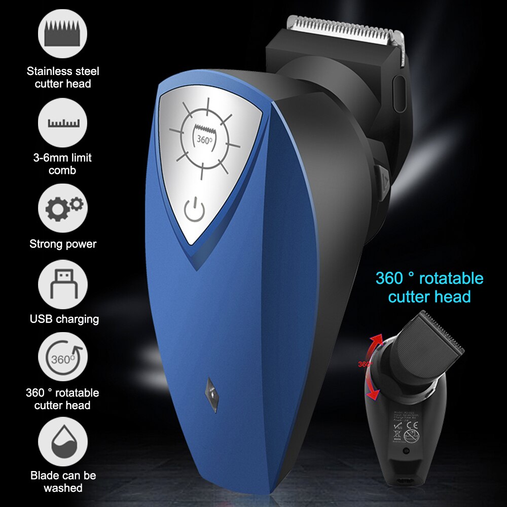 Rotatable Hair Clipper Strong Power Tool Haircutter ABS 360° Blue Flexible Mute Hair Clipper Hair Trimmer For Men