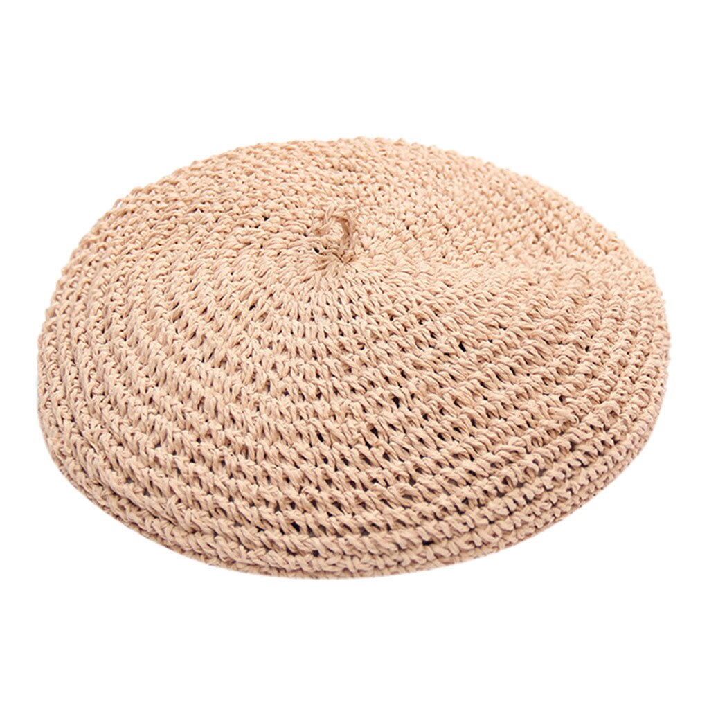 Handmade Women Berets French Female Straw Hats Girl Flat Cap Knit Black Beret For Woman Summer #L5