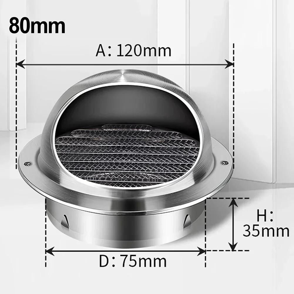 80/100/50MM Stainless Steel Exterior Wall Air Outlet Grille Round Heating Cooling Vent Cover Wall Ceiling Vent Cooling Vents Cap: black
