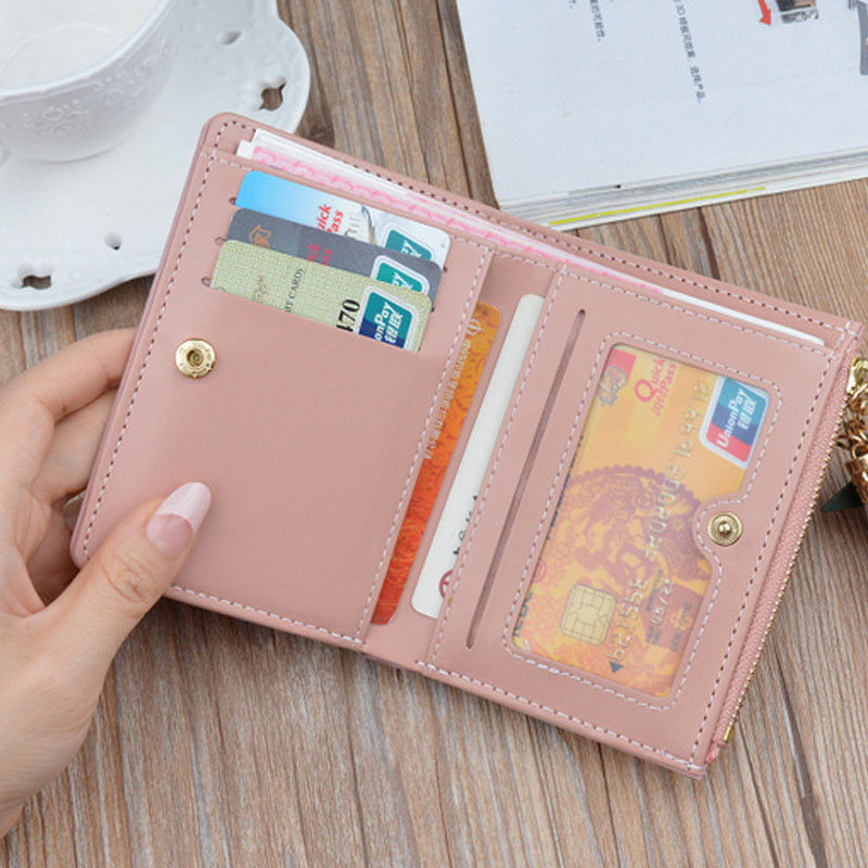 Nieuwste 1 stuks schattige portemonnee dames portemonnee leren dames eenvoudige tweevoudige kleine handtas portemonnee dames pu portemonnees