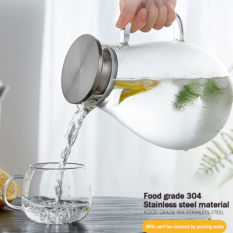 Borosilicate Glass Pitcher with Lid and Spout Thickened Glass Kettle Cold and Water Carafe Teapot Set Beverage Dispenser