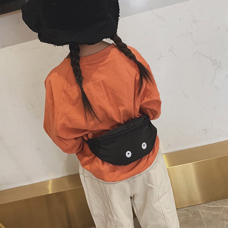 Sac de taille pour enfants, sac de poitrine avec des yeux mignons, sac banane réglable pour garçon et fille-B5: Black