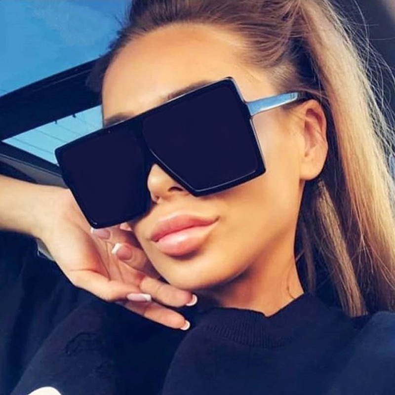 Oversized Shades Zonnebril Vrouwen Zwarte Mode Vierkante Grote Frame Zonnebril Vrouwelijke Vintage Retro Bril Unisex Oculos Feminino