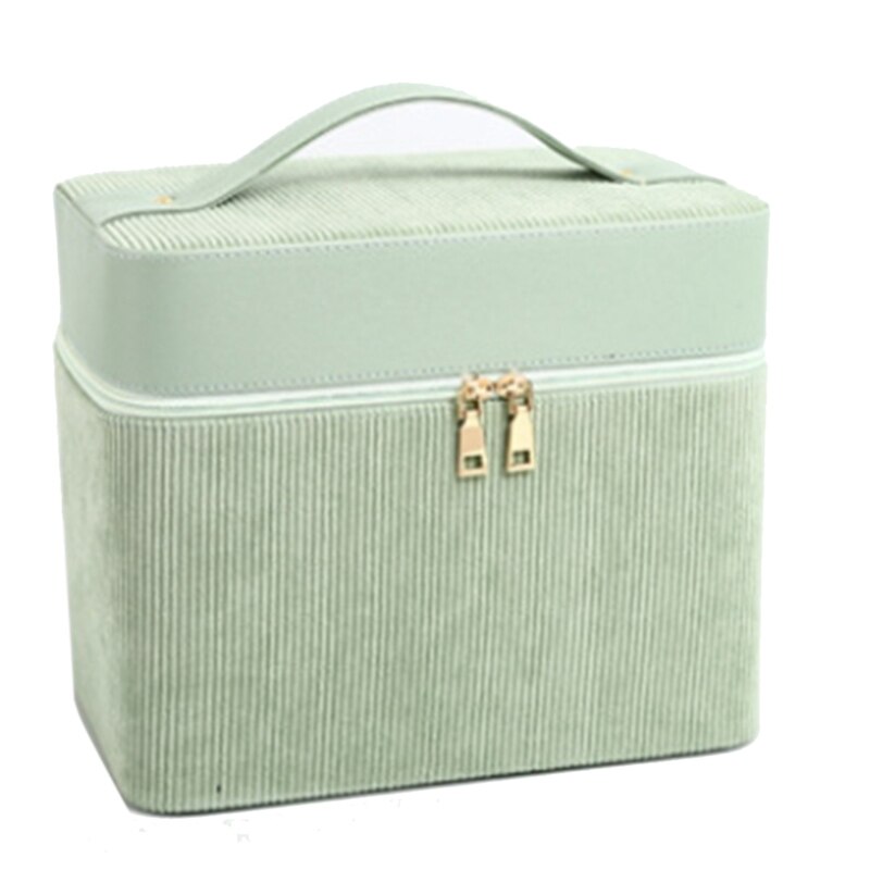 Cosmetic Case Makeup Bag Suitcase Travel Storage Box Large Capacity Wash Bag Double Door Makeup Case: Green