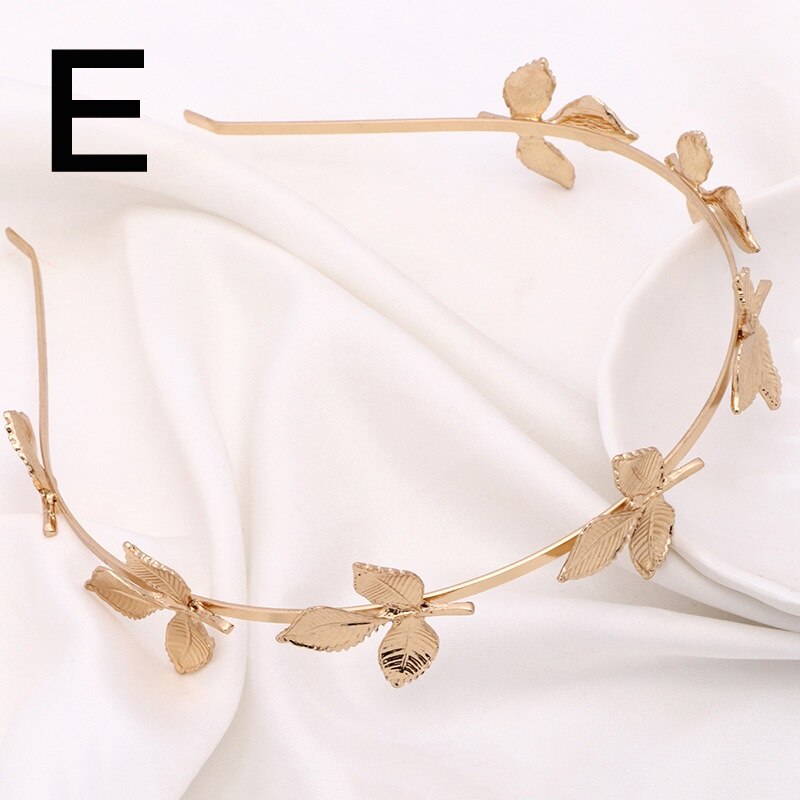 Bridal Hair Accessories Hair Bands Korean Gold Leaves Wreath Vintage Pearl Wedding Tiara Headband Women Girls Hair Crown: E