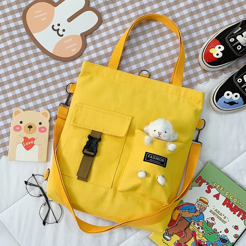 Cute Animal Canvas Bag Backpack Girl Student Single Shoulder Bag Literary Tote Bag: sheep2