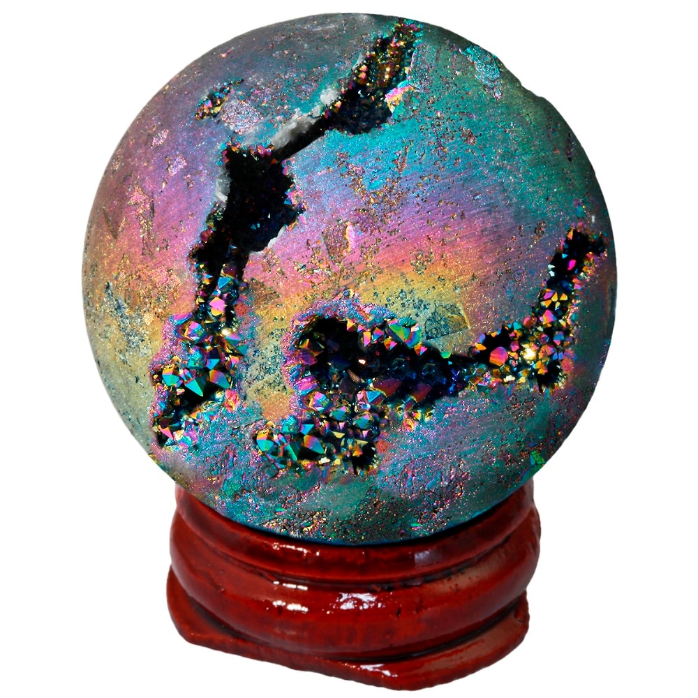 TUMBEELLUWA Titanium Coated Druzy Geode Sphere,Crystal Quartz Agate Gem Stone Egg/Ball,Sculpture Figurine Healing