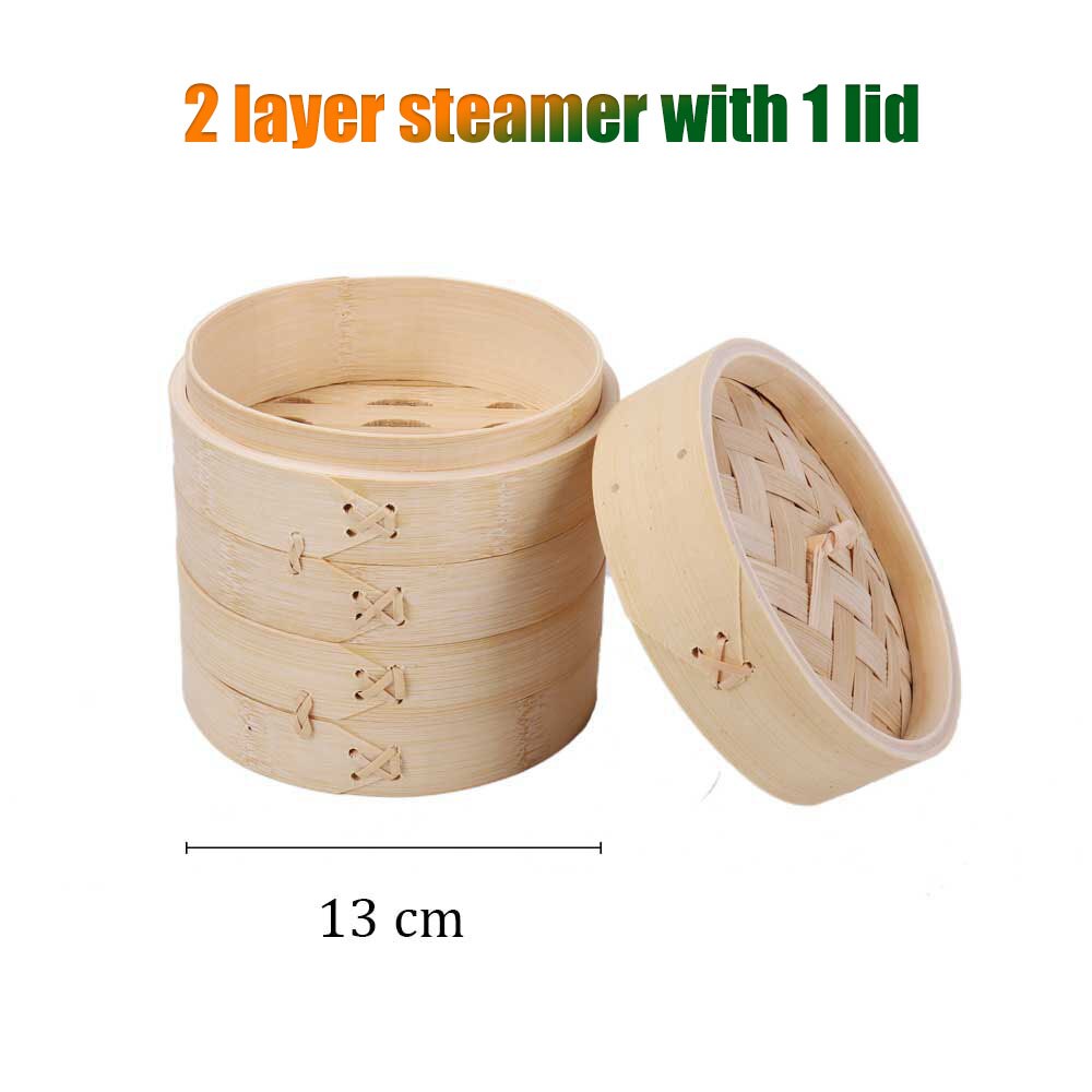 Bambus Dampf Dampfer Herd Korb Knödel Dim Sum Frühstück Gedämpfte Brötchen Knödel Eier Fisch Home Business Verwenden Hand Poliert: 13cm 2steamer 1lid