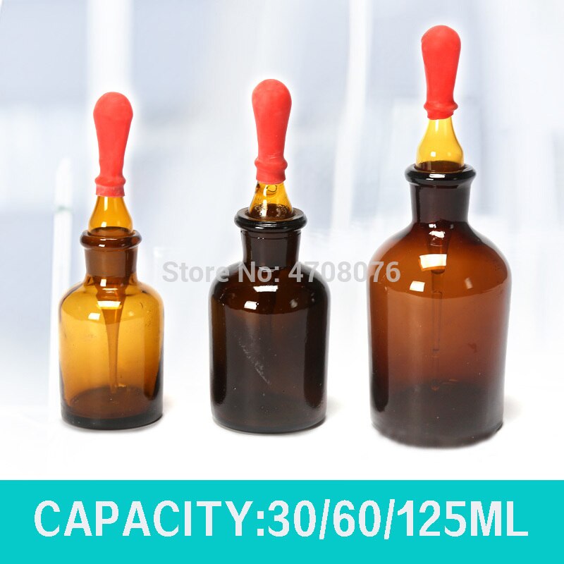 30/60/125ml 3pc/- pack droppflaska pipett brun slipad propp och droppare borosilikat droppflaska pyrexpipett