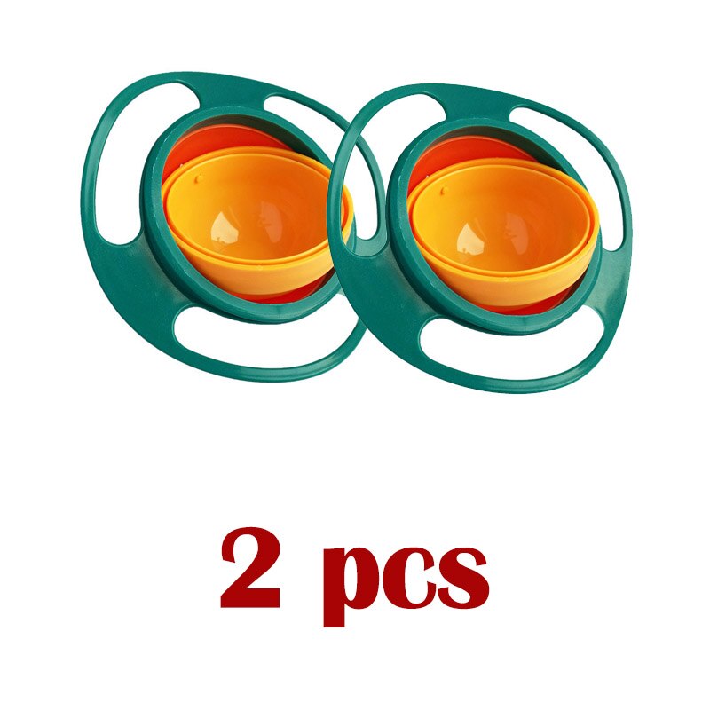 2 Stks/partij Met Deksel Gyro Kom 360 Draaien Praktische Kinderen Balans Gyro Spill-Proof Effen Feeding Kinderen Servies: Green-2pcs