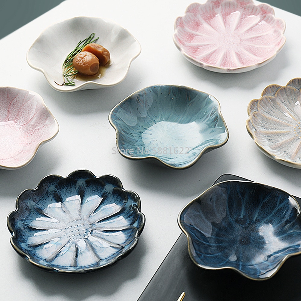 Smuk retro lotus keramisk tallerken porcelæn ovn glaseret blomst middag tallerken sauce nødder frugt bakke fest snack retter tallerken