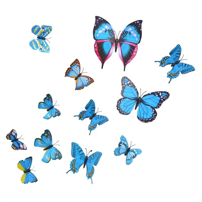 12 Pcs Pvc 3D Diy Vlinder Muurstickers Home Decor Poster Voor Keuken Badkamer Lijm Te Muurstickers Decoratie: Blue