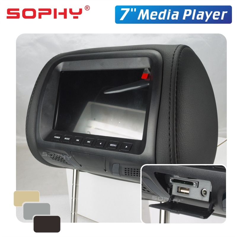 7 zoll Universal Auto Kopfstütze Monitor Automobil Hinten Sitz Unterhaltung Multimedia Video Player AV USB SD MP4 FM