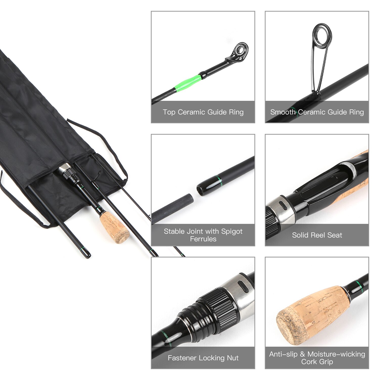 Angelrute Pole Tragbare Reise Spinnen Angelrute 6,8 FT Leichte Kohlenstoff Fiber 4 Stück Angelrute Stange