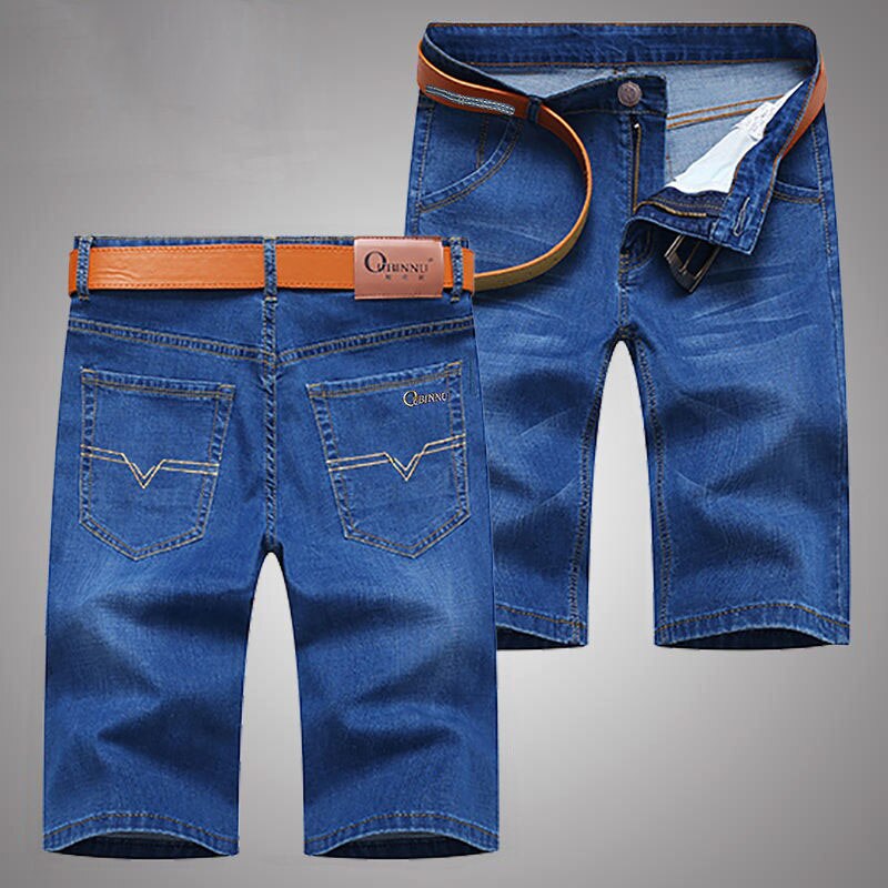 Summer Men Business casual Denim Shorts Stretch Slim Straight Thin Blue Cotton Short Jeans Male Brand Clothes
