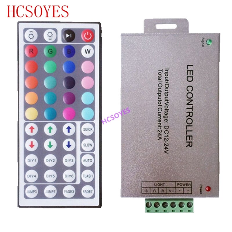 Dc12-24v 24 nøkkel 44 tast 12a/24a ir rf fjernkontroll trådløs rgb ledet kontroller aluminium+plast 3ch 5a til 5050 3528 stripe
