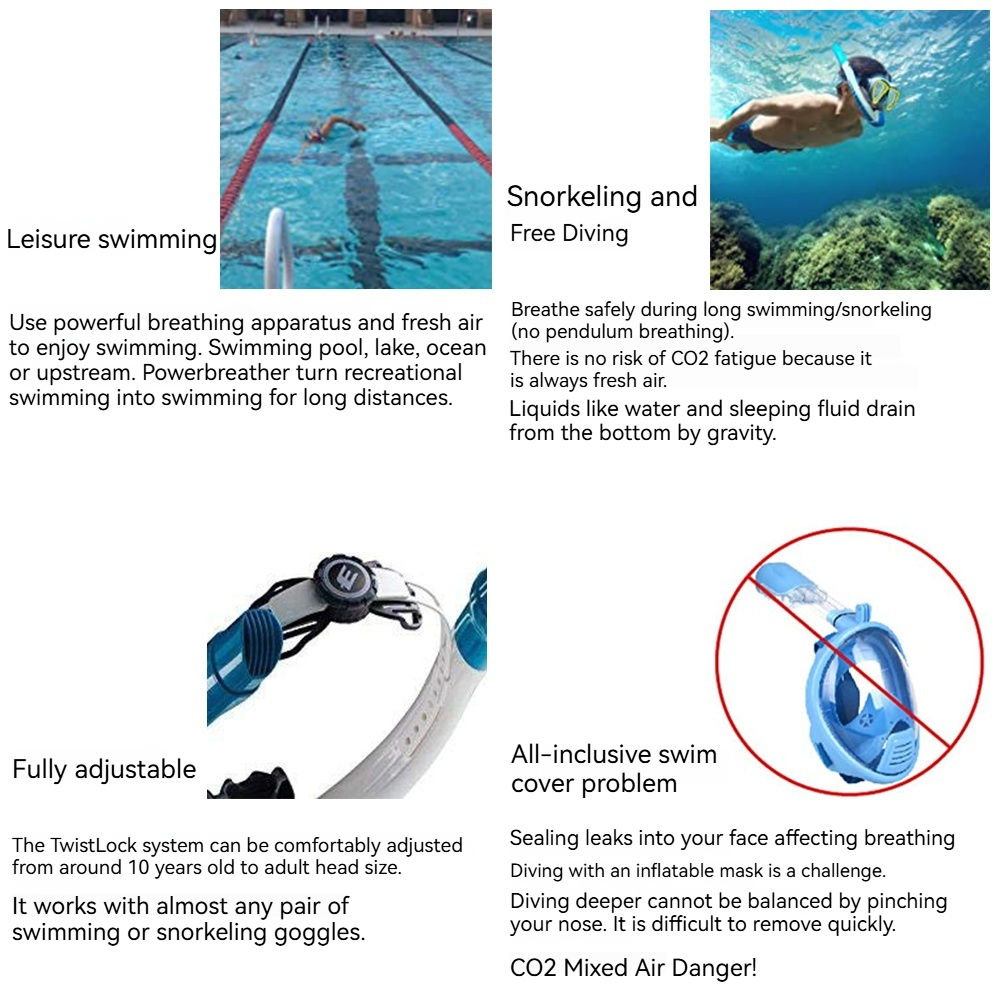 POWERBREATHER Nuova immersione Snorkel in silicone Snorkeling Morso a 2 vie per piscina Spiaggia Immersioni Subacquee Rebreather