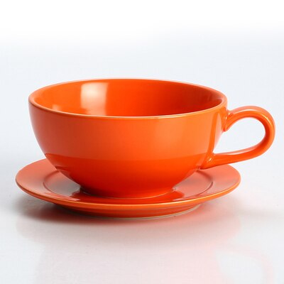 Farverigt kaffesæt kaffekop og underkop underglaseret lavprocelæn cappuccino latte kop 250ml: Orange