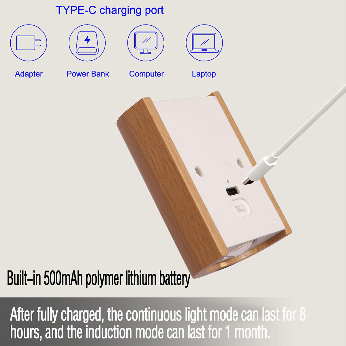 Intelligent Induction Wall Lamp Warm White Light Led Wooden Rechargeable 0.4w Infrared Night Magnetic Bulb Hallway Plug Cupboard