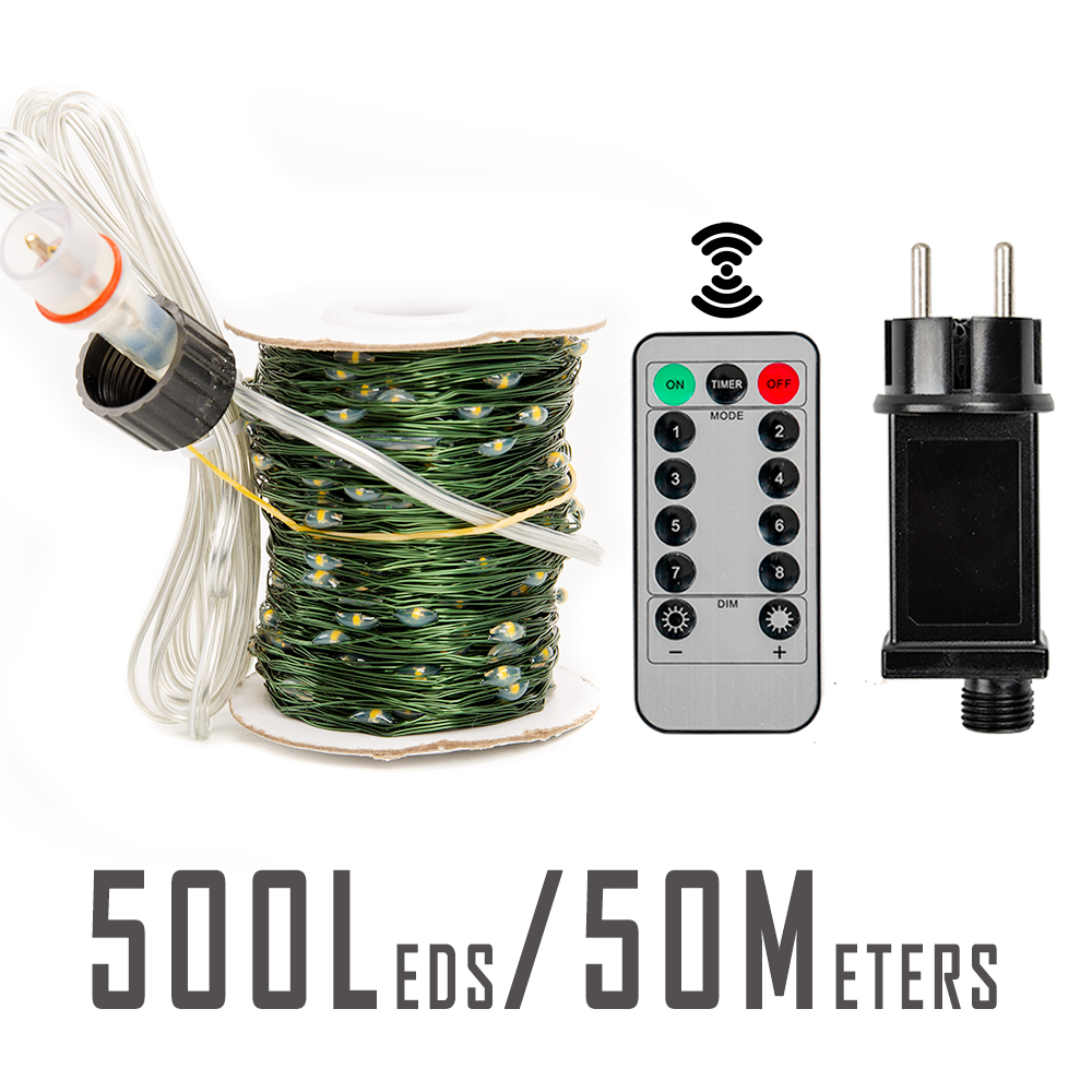 Guirnalda de Luces LED de 10-200m, Impermeable, con Control Remoto, para Decoración de Árboles de Navidad, Exteriores, Jardín, Bodas y Fiestas: colores / L