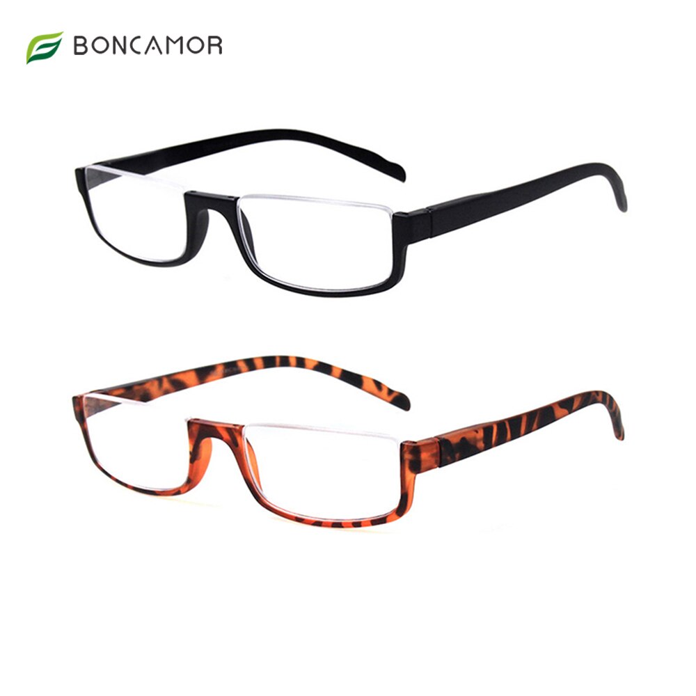 Boncamor-gafas de lectura con marco de media luna para hombre y mujer, lentes de lectura con bisagra de resorte, 2 pares