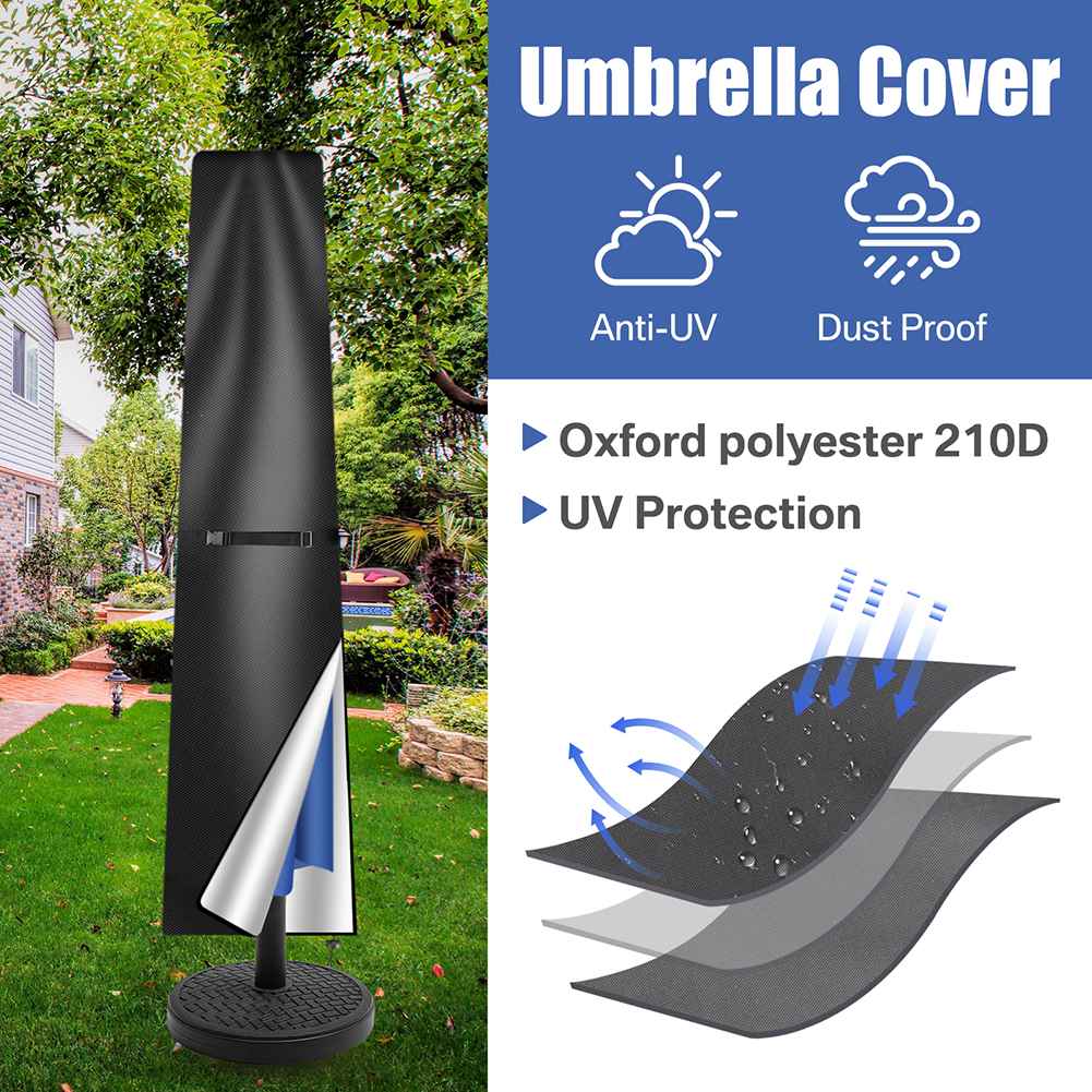 210D Rechte Parasolhoes Waterdichte Parasol Beschermhoes met Rits Weerbestendig UV-Anti Winddicht Tuinparapluhoes