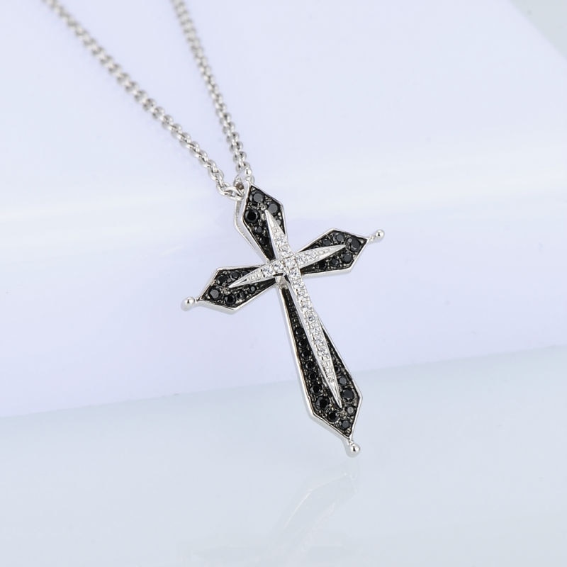 SANTUZZA Silver Pendant For Women Pure 925 Sterling Silver Vintage Black Cross Pendant Fit for Necklace Jewelry