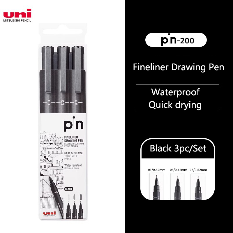 Japanese Stationery Uni Fineliner Drawing Gel Pen Pin-200 Waterproof Straight Liquid Hook Line Pen 0.25-0.94 Manga sketch: WHITE