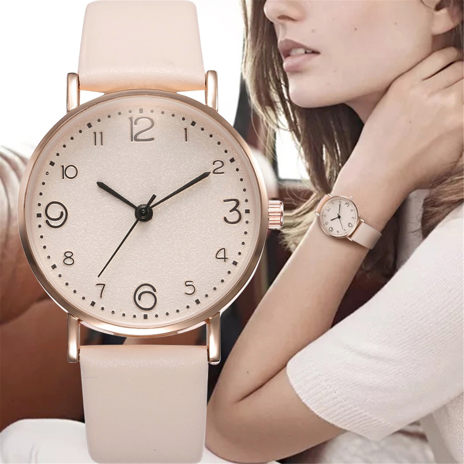 Reloj de cuarzo para mujer, correa de cuero PU, esfera negra, reloj de pulsera analógico, reloj de pulsera para mujer, relojes Reloj de cristal zegarek damski