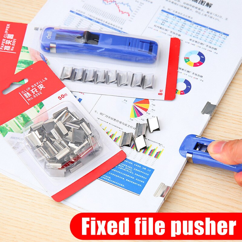 Push Clip Device Portable Handheld Paper Fast Clam Clip Dispenser Metal Refill Clips School Office Student Supplies Paperclips