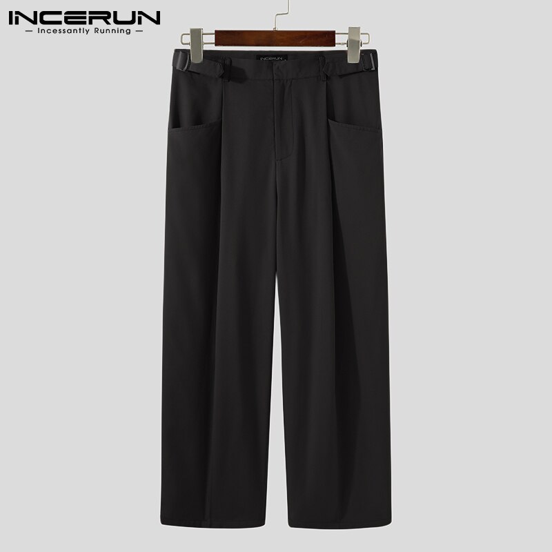 INCERUN Men Leisure Solid Color Pants Spring Casual Straight Trousers Man Loose Zipper Bottoms Korean Style Pantalones 5XL