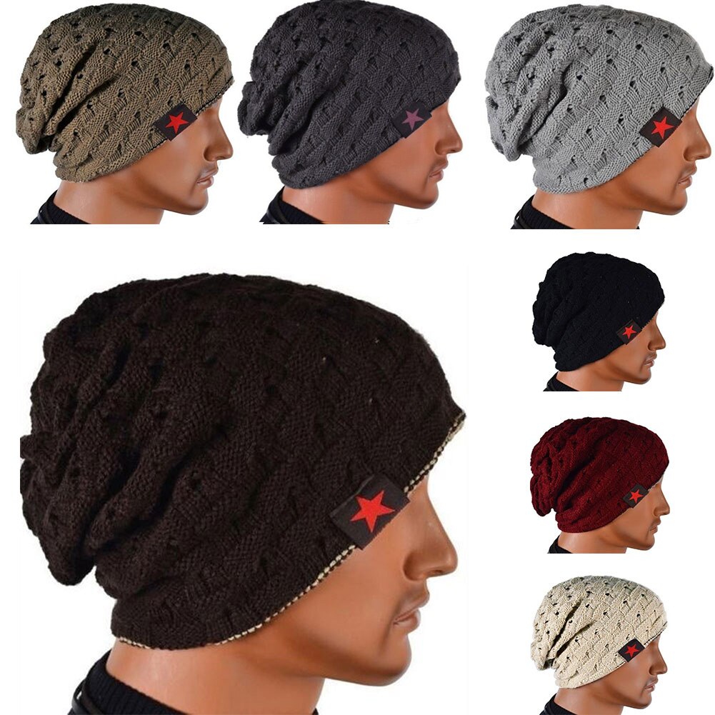 Men Knit Beanie Reversible Baggy Cap Skull Chunky Winter Hat A66