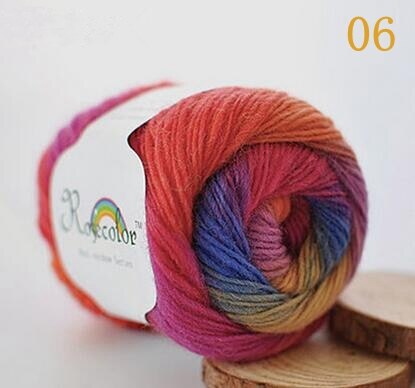 Fil de laine 100% couleur arc-en-ciel, pour tricoter à la main, épaisseur tissée à la main, fil de laine, châle de Crochet, 50 g/boule: 06