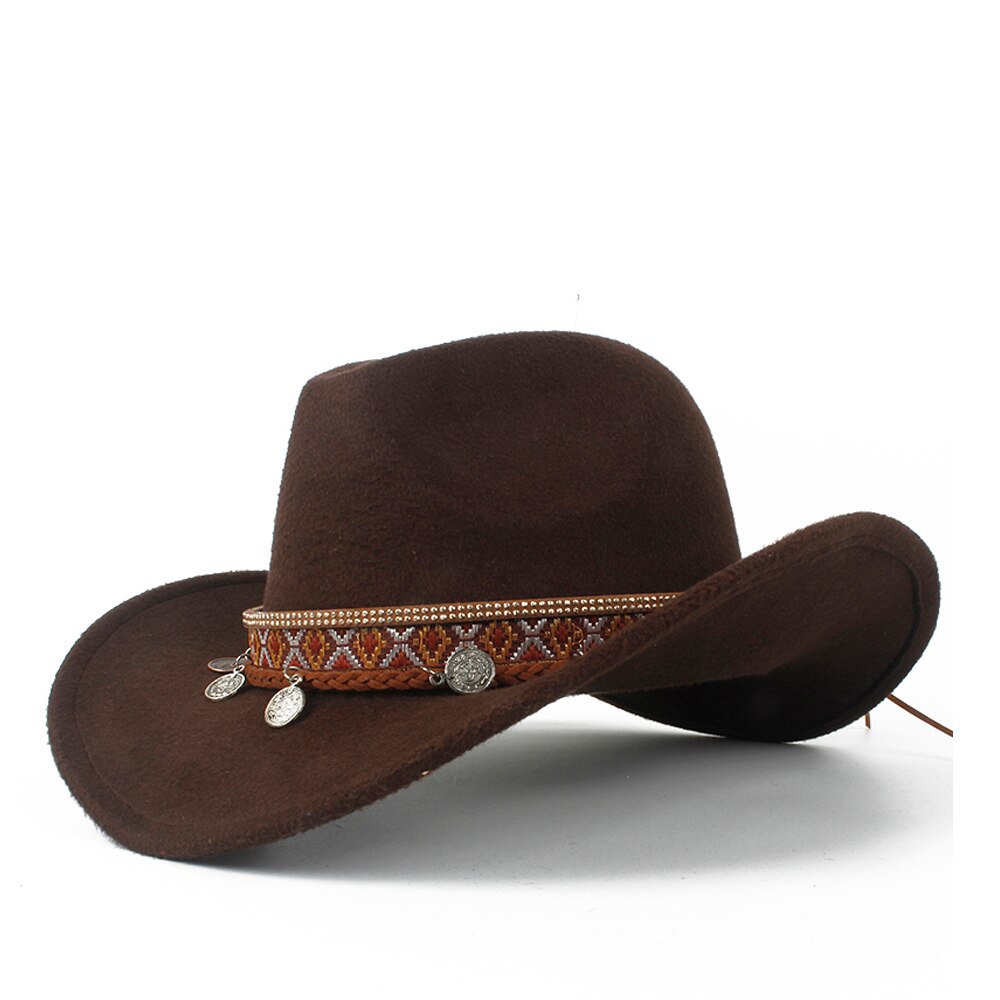 Western Cowboy Hoed Voor Kind Roll-up Rand Jongen Meisje Tovenaar Outblack Sombrero Hombre Jazz Cap Maat 52 -54: Coffee