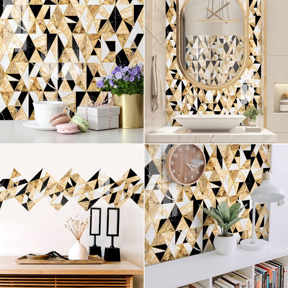 Kitchen Wall Sticker Set Waterproof and Oil-proof Geometric Figure Wall Decoration Wallpaper Light Moisture-proof PVC Texture