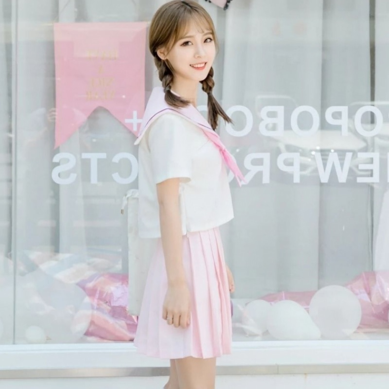 Costume de marin japonais doux pour filles, uniforme scolaire à manches courtes, uniformes JK rose doux XXL