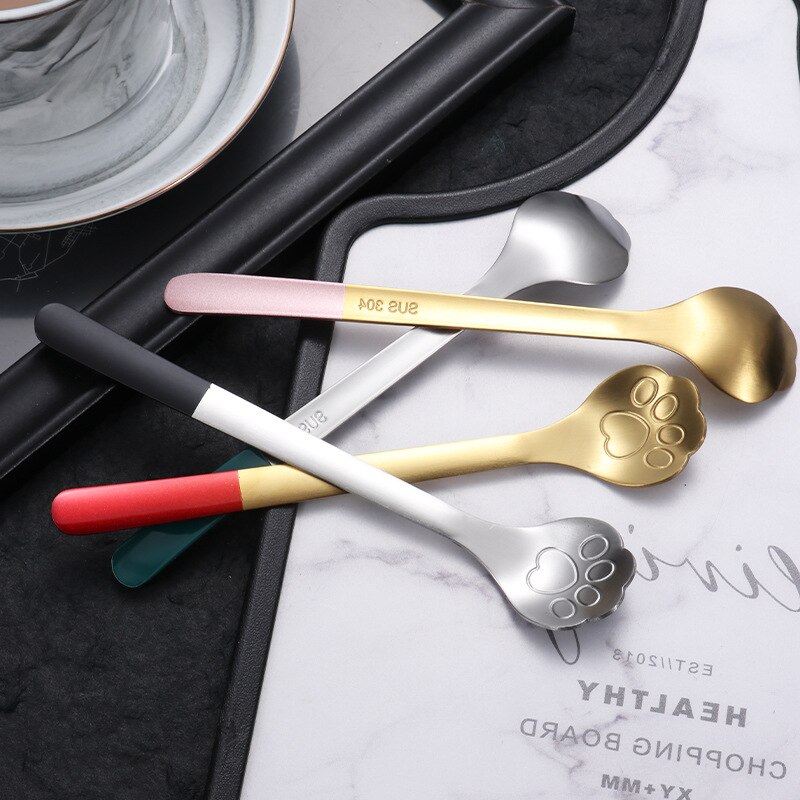 Cartoon Cat's Claw Spoon 304 Stainless Steel Spoon Coffee Stirring Spoon Ice Cream Long Handle Dessert Spoon