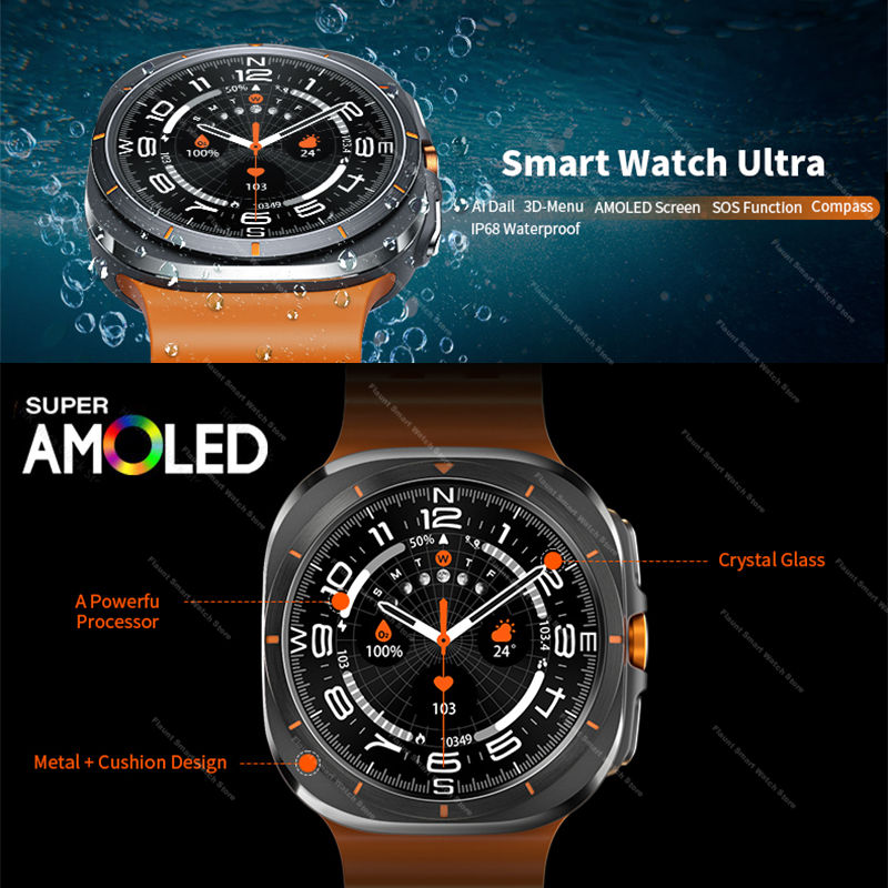 2025New Orologio originale Ultra Smartwatch 47mm AMOLED ChatGPT GPS NFC Bussola IP68 Orologio impermeabile Chiamata Bluetooth Smart Watch da uomo