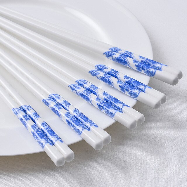 1 paio di bacchette in ceramica stile giapponese blu e bianco bacchette per Sushi lunghe in porcellana di osso: H 1Pair