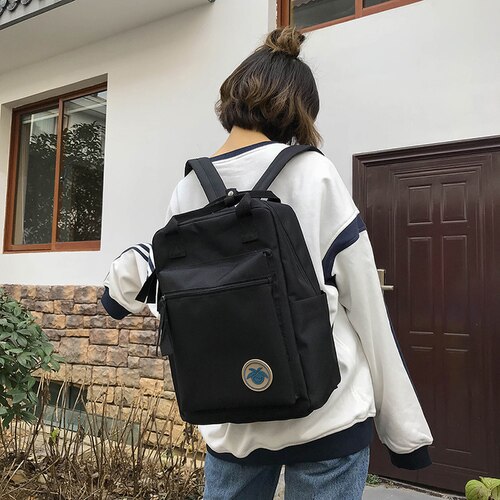 Skoletaske kvindelig koreansk version ulzzang rygsæk smarte gymnasieelever ins overfire rygsæk: Sort