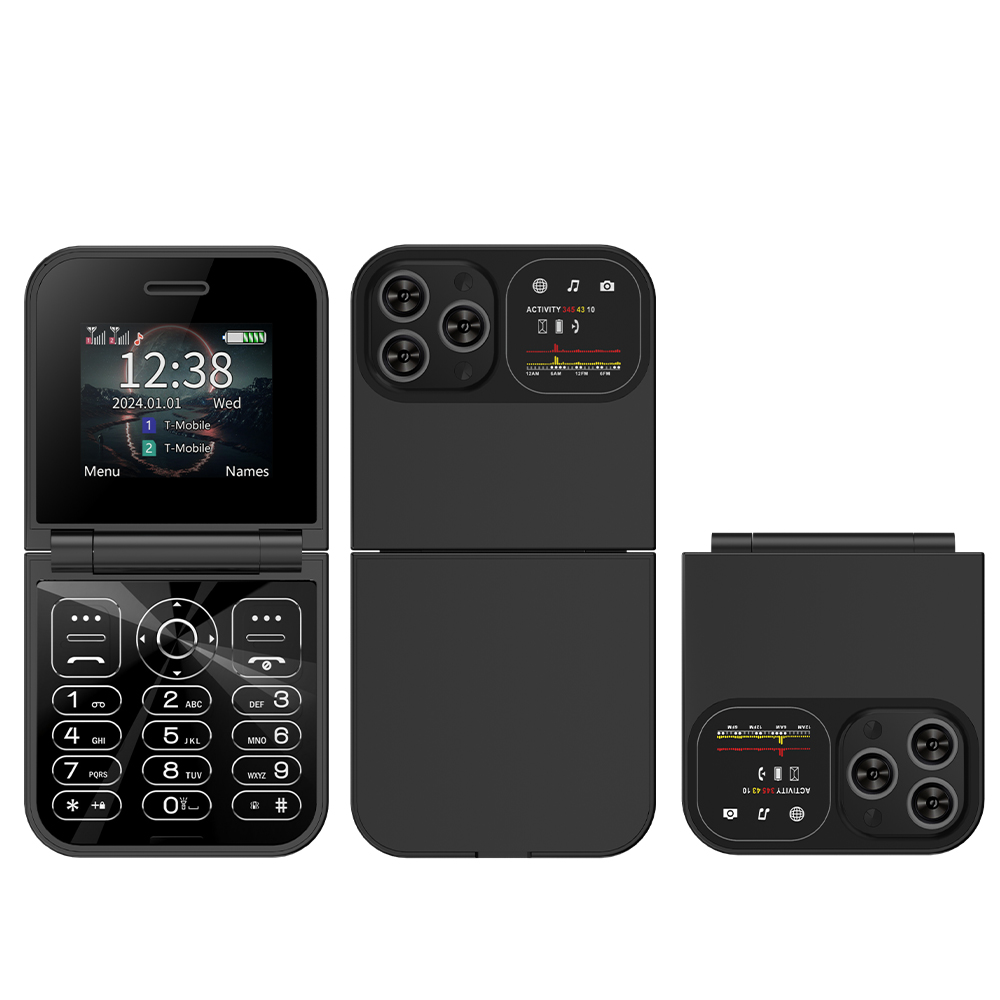SERVO Classic Small Flip Teléfono móvil 2G Tarjeta SIM dual Lista negra Velocidad Dial Pantalla de 2,0" 180 ° Teléfonos móviles con botón plegable Nueva actualización: Negro