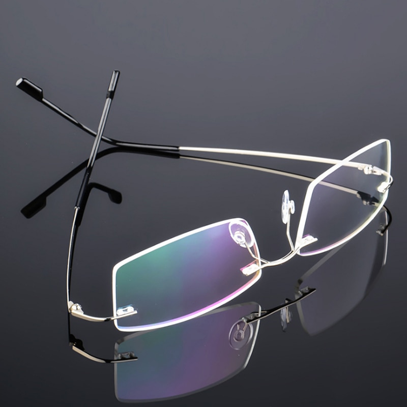 Anti-blåt lys foldende kantløse briller optiske briller mand firkantet rustfrit stål letvægts hukommelse titanium spektakel