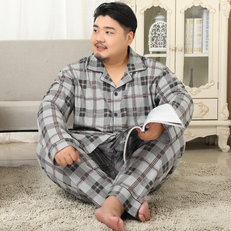 Autumn Men's Plus Fat Large Size Cotton Pajamas Set Male Fat Guy Lapel Long Sleeve Home Wear Pijama Suit Micro-elasticity 5XL: Deep ash 380 / 5XL
