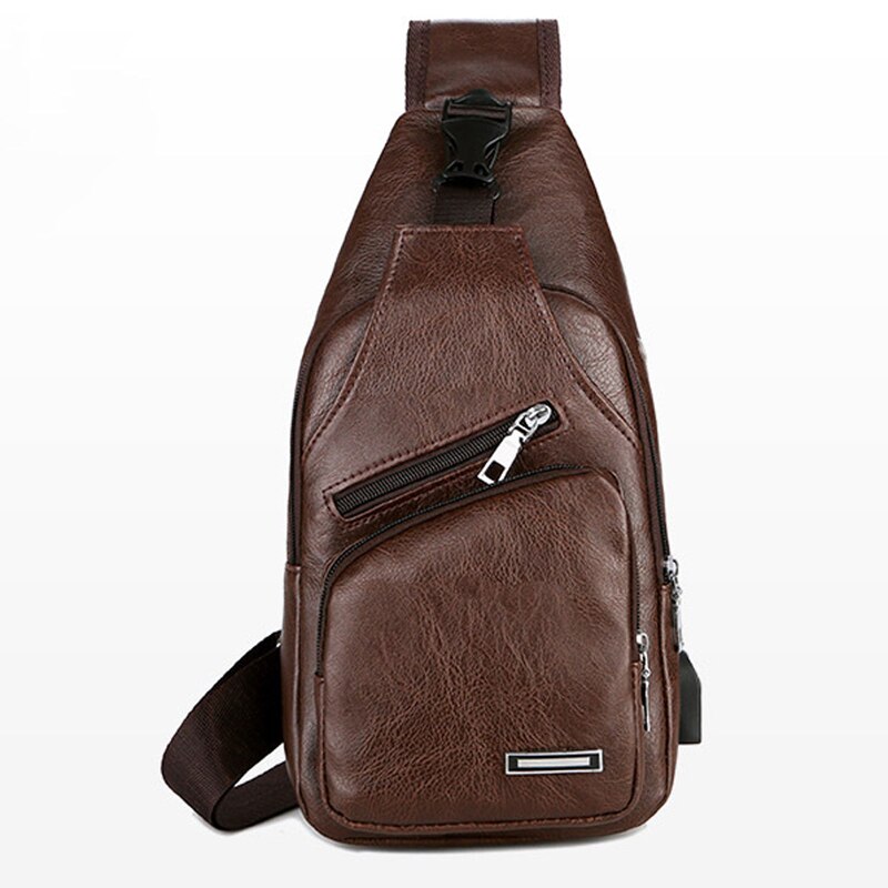 Bolsos de hombro para hombres nueva de Color sólido Casual hombro pecho bolsa de Estuche de transporte de carga USB: Dark brown