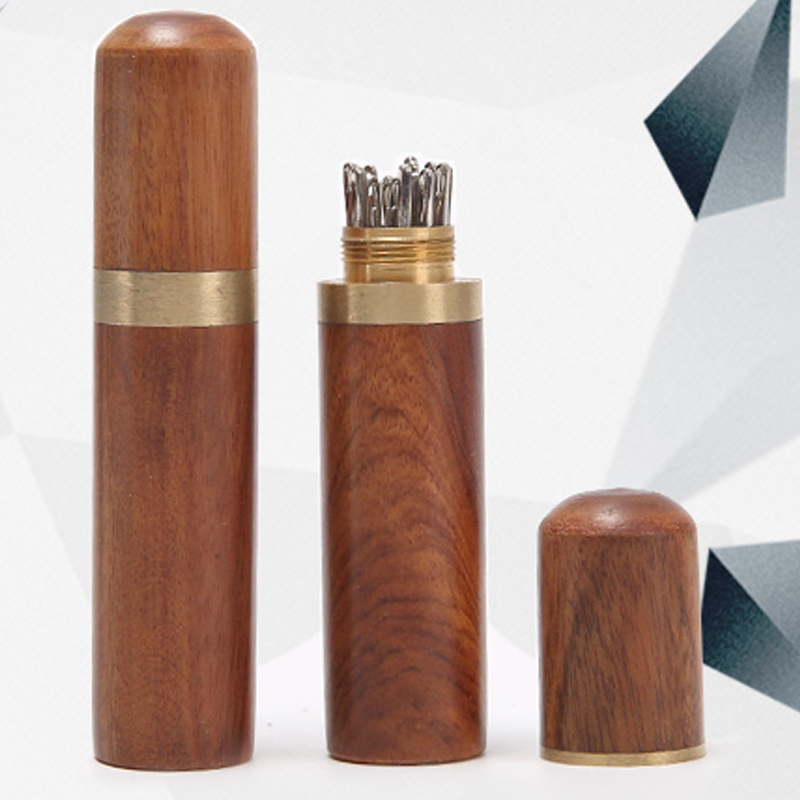 Durable Practical Wood Box Leather Knitting Craft DIY Sewing Needles Housing Case Boxes 82x18mm XHC88