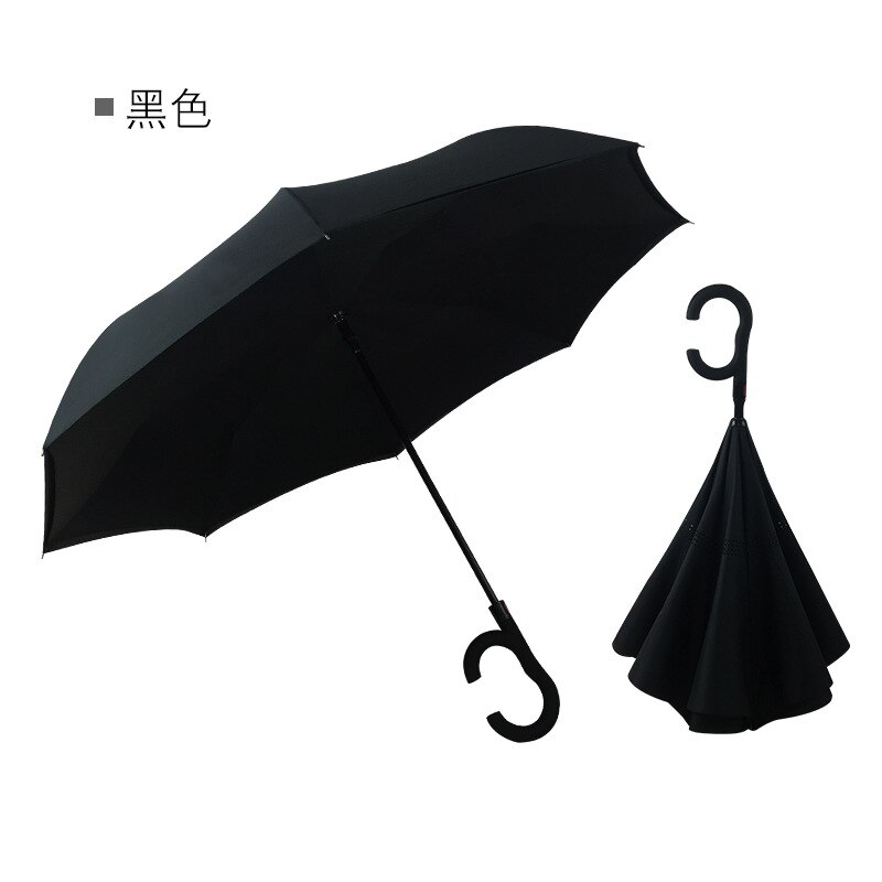 Paraguas para hombre y mujer, sombrilla con mango en C, a prueba de viento, Anti UV invertida, para sol y lluvia: black