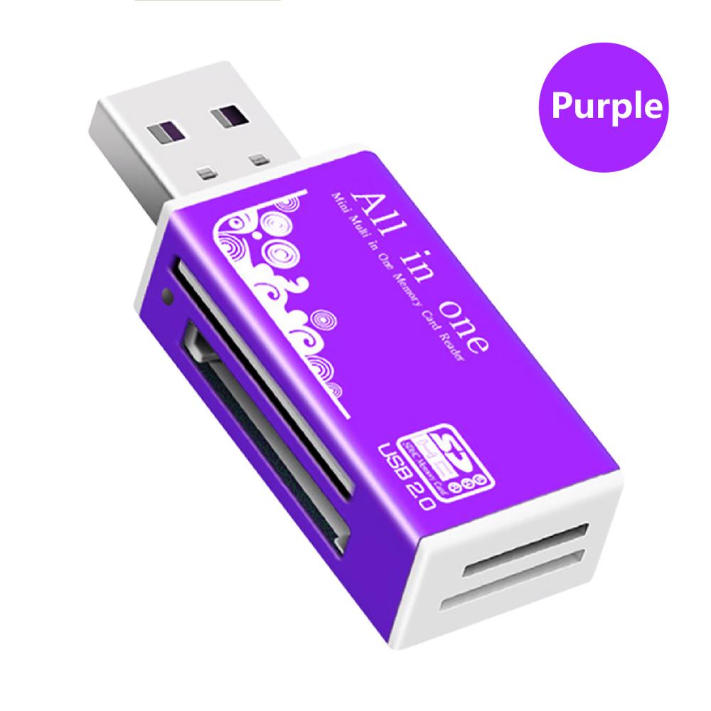 Purple Card Reader USB 2.0 to SD Micro SD TF Memory Card Adapter for laptop Accessories Multi Smart Cardreader: Purple